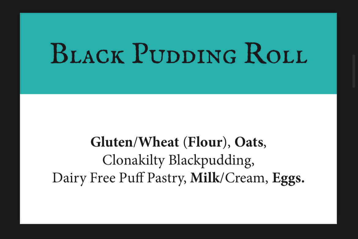Raw Clonakility Black Pudding (FROZEN) - Wholesale