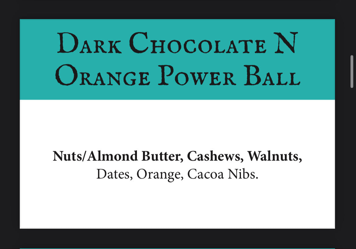 Power Ball- Dipped Dark Chocolate & Orange  V/GF/SF